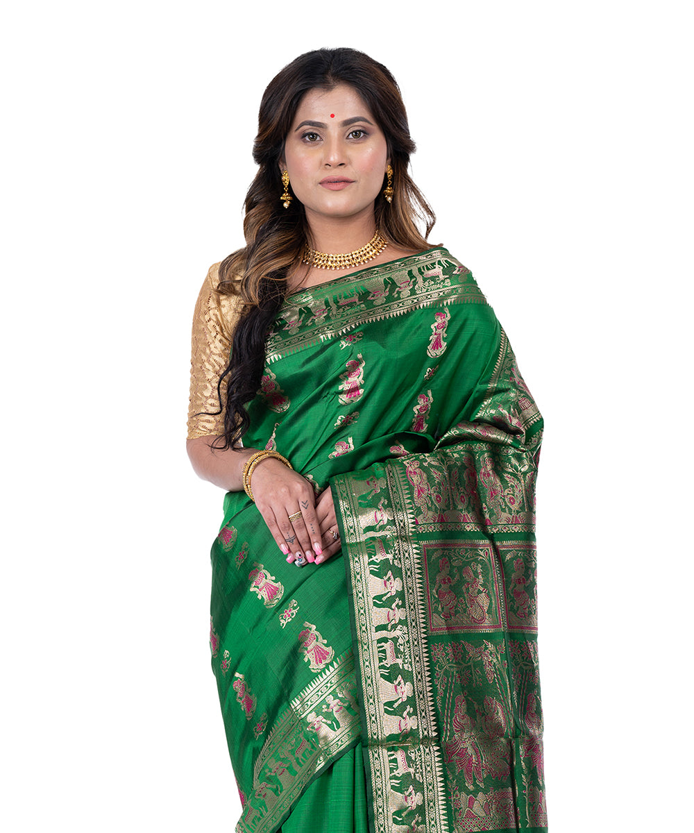 Dark green handloom baluchari silk saree