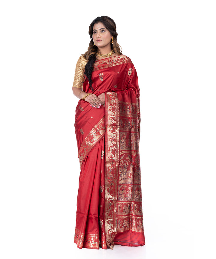 Maroon handwoven baluchari silk saree