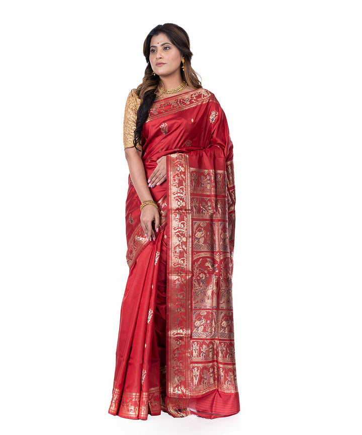 Maroon handwoven baluchari silk saree