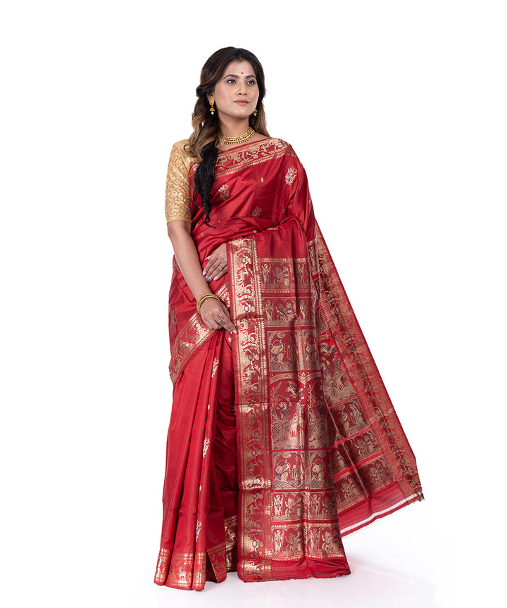 Maroon handwoven baluchari silk saree