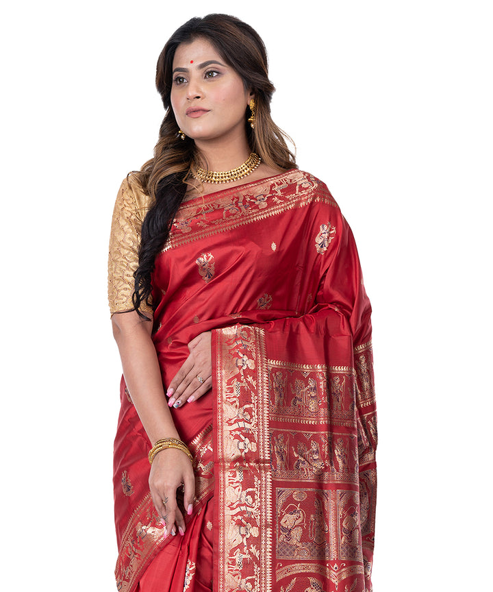 Maroon handwoven baluchari silk saree