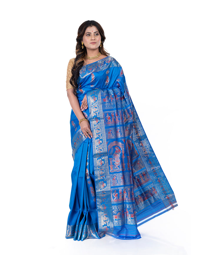 Sky blue indigo handwoven baluchari silk saree