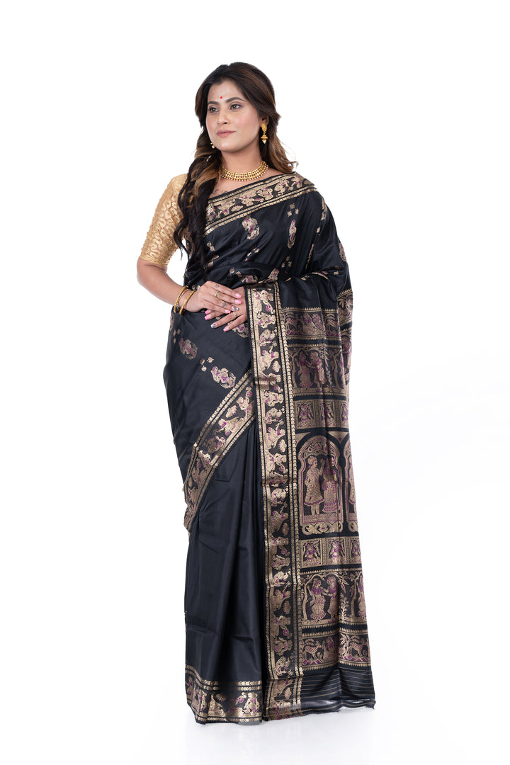 Black handwoven baluchari silk saree