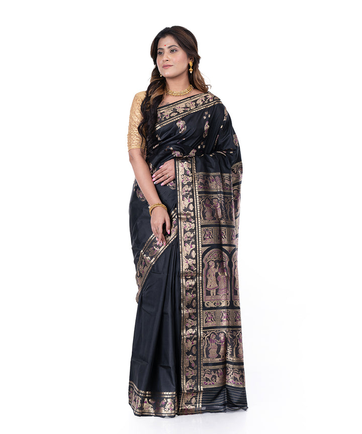 Black handwoven baluchari silk saree