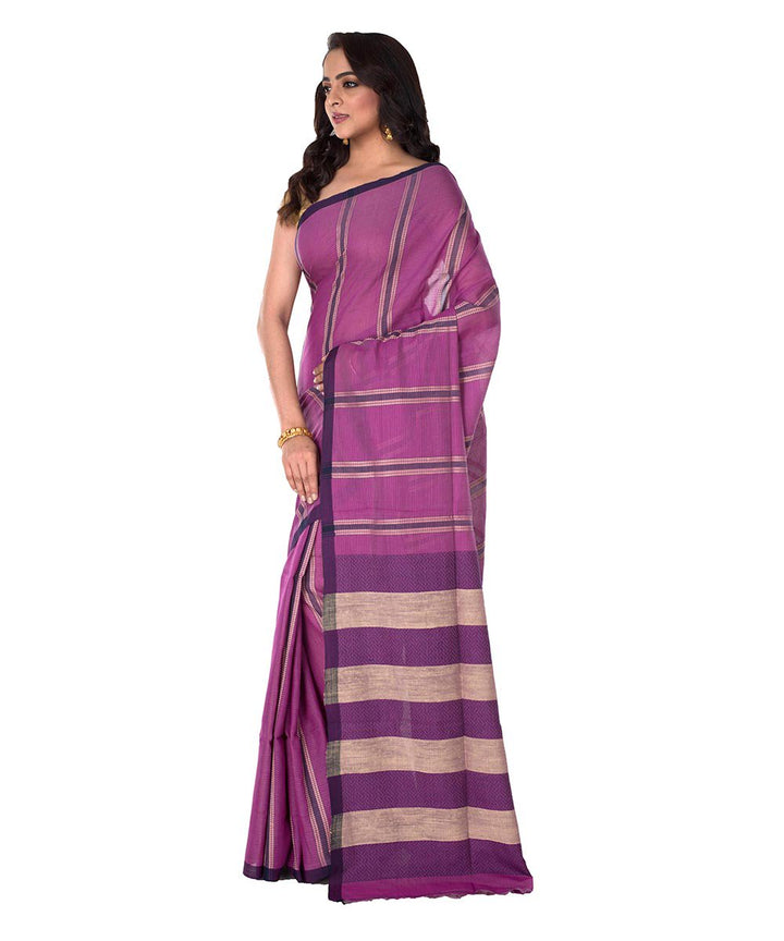 Purple Stripe Bengal Handloom Saree
