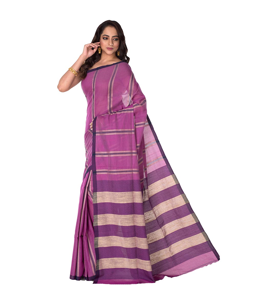 Purple Stripe Bengal Handloom Saree