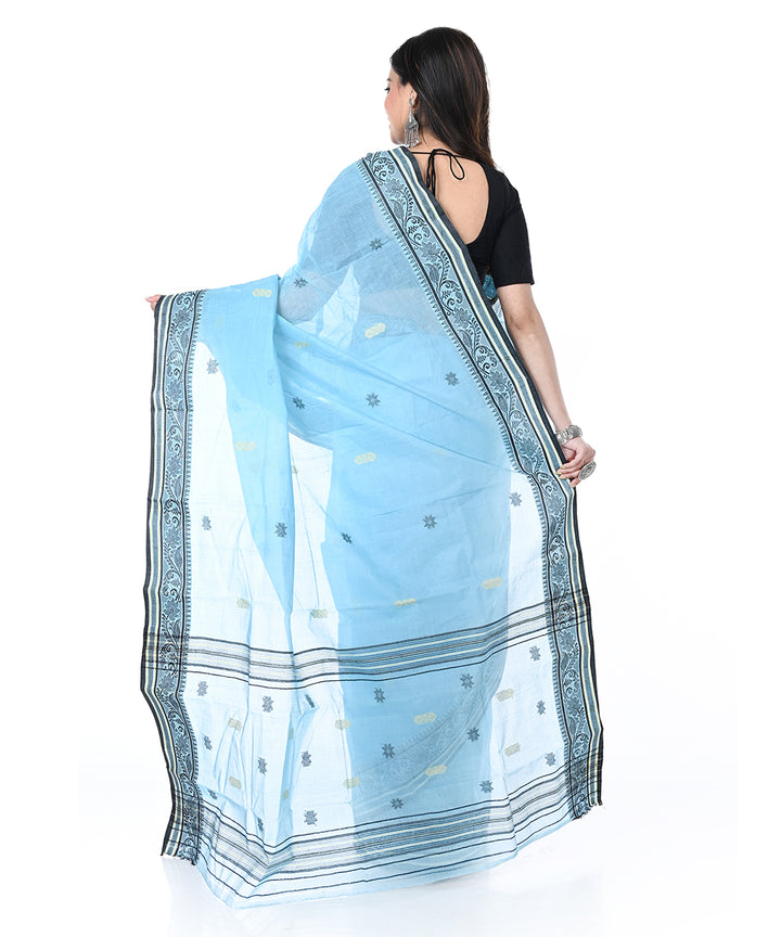 Sky blue handwoven cotton shantipuri saree