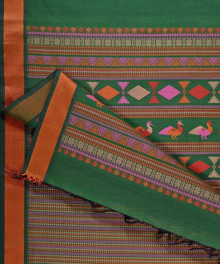 Dark green handloom kanchi cotton saree