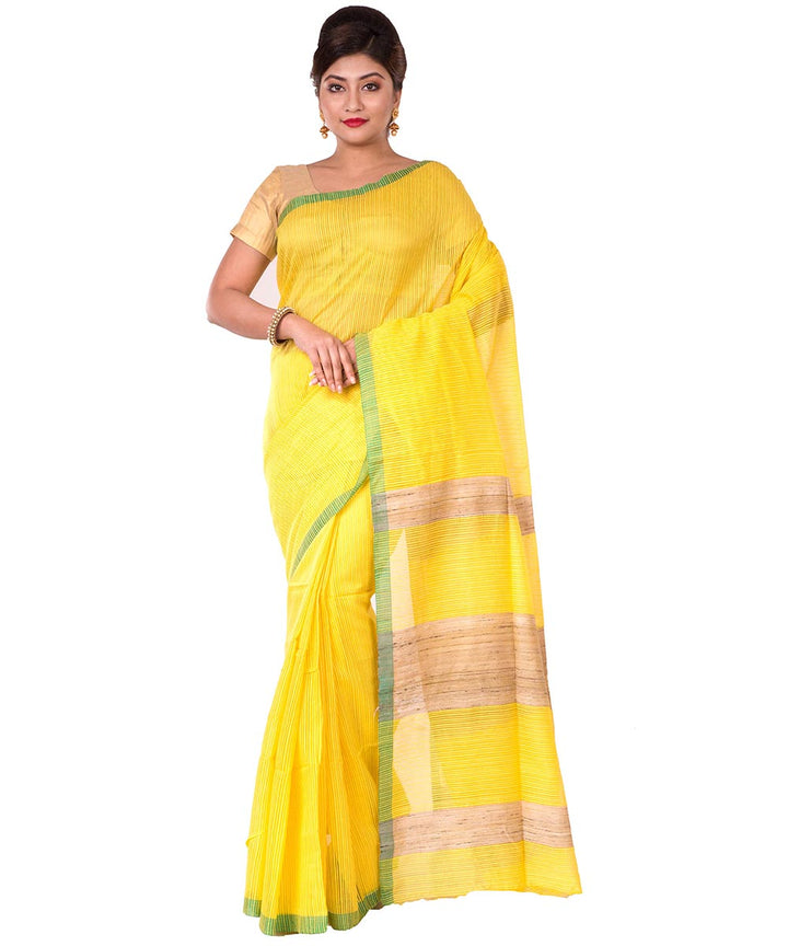 Handwoven Beautiful Yellow Bengal Linen Saree