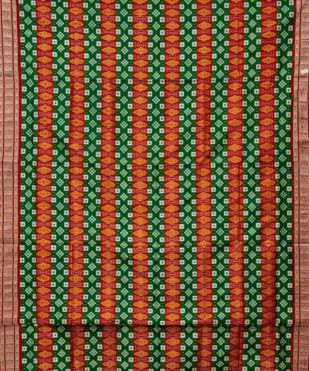 Cadmium green orange red ikat silk handloom sambalpuri saree