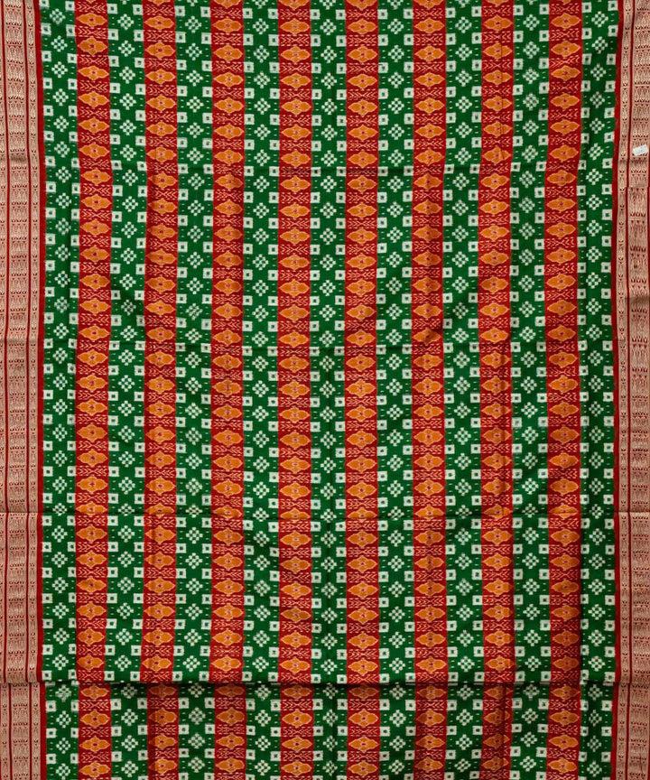 Cadmium green orange red ikat silk handloom sambalpuri saree