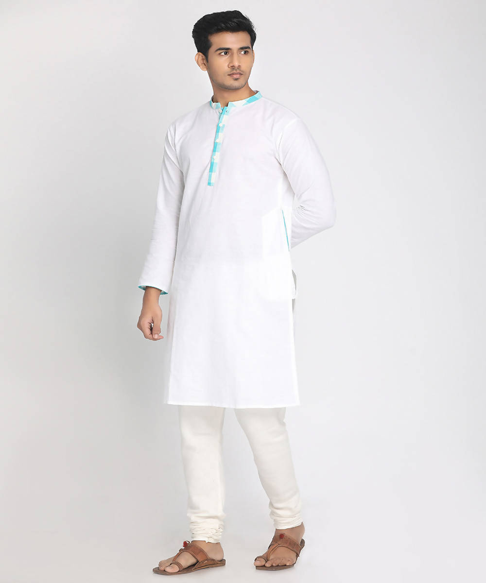 White cotton linen straight long kurta