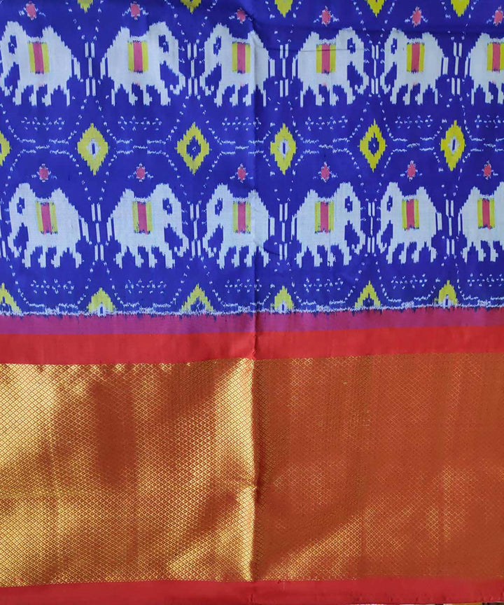 Blue with red handloom ikkat silk pochampally saree