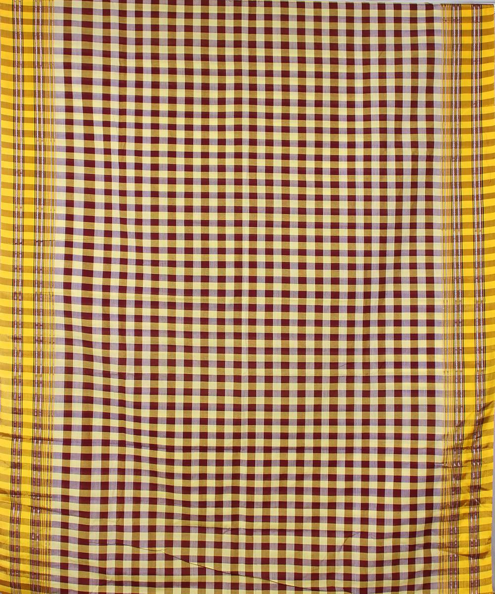 brown yellow checks handwoven gomi dadi border saree