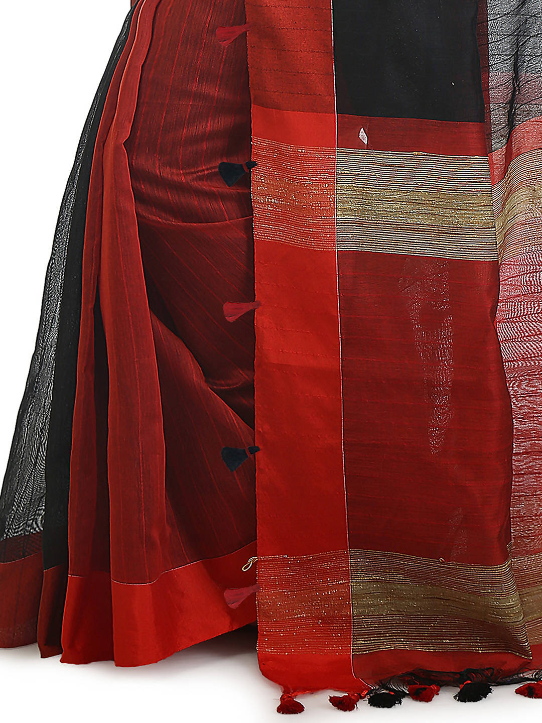Black red bengal handloom cotton blend saree