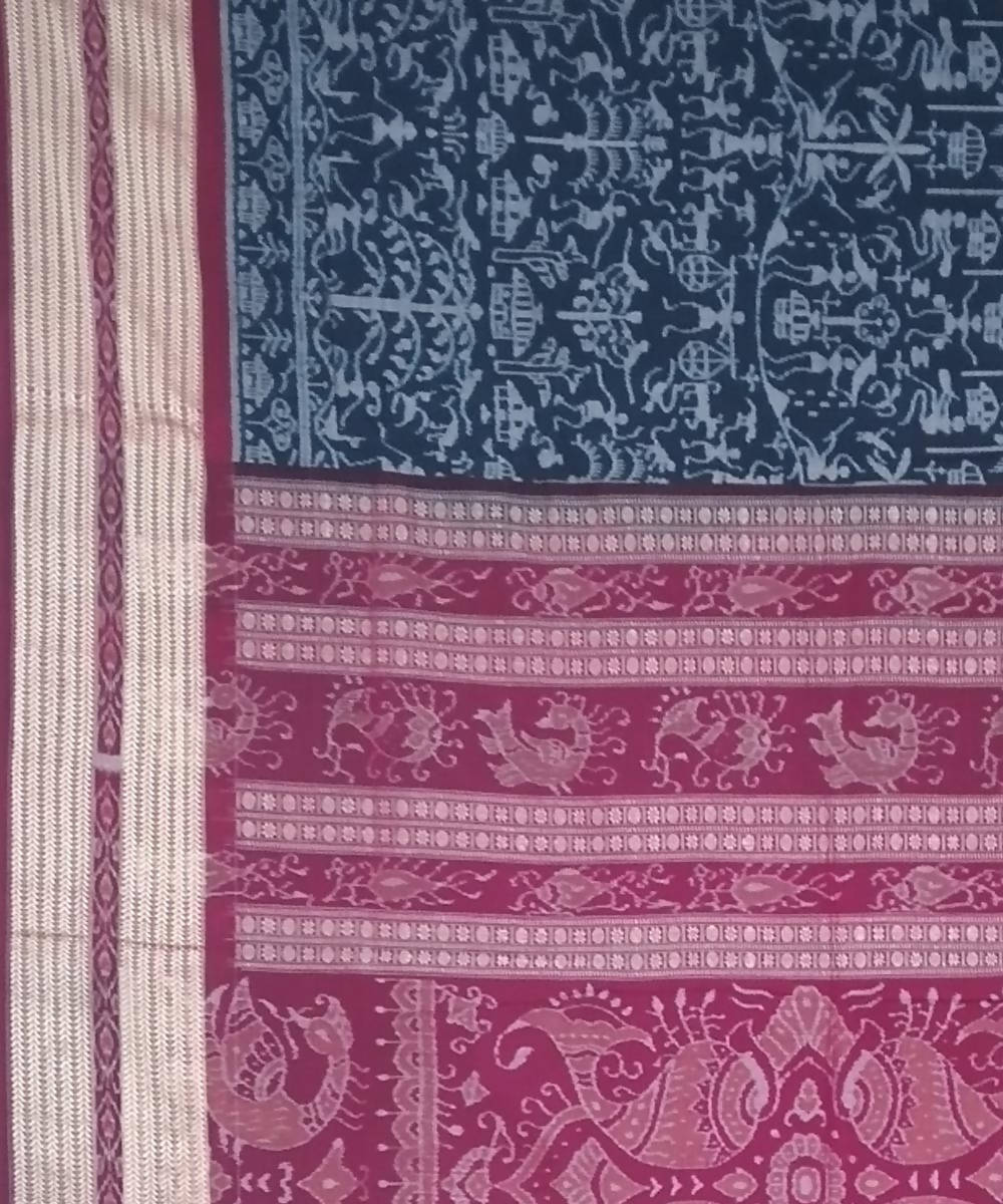 Jungle green bulgarian rose handloom cotton sambalpuri saree