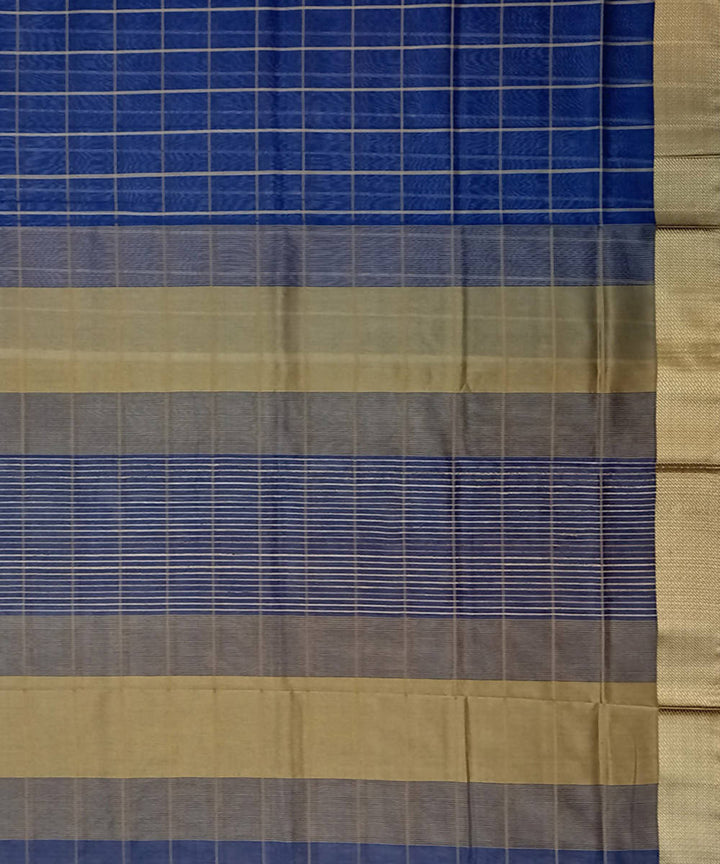 Royal Blue Checks Maheshwari Handwoven Cotton Silk Saree