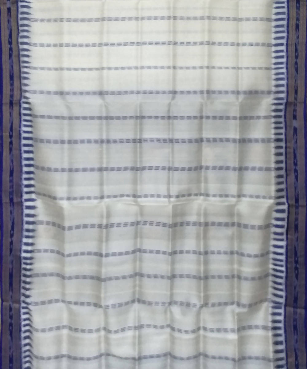 White deep blue handwoven silk khandua saree