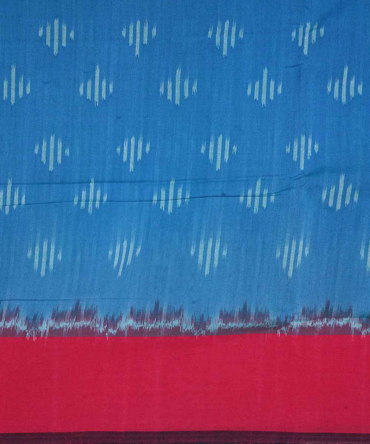 Sky blue and red cotton handloom ikat pochampally saree