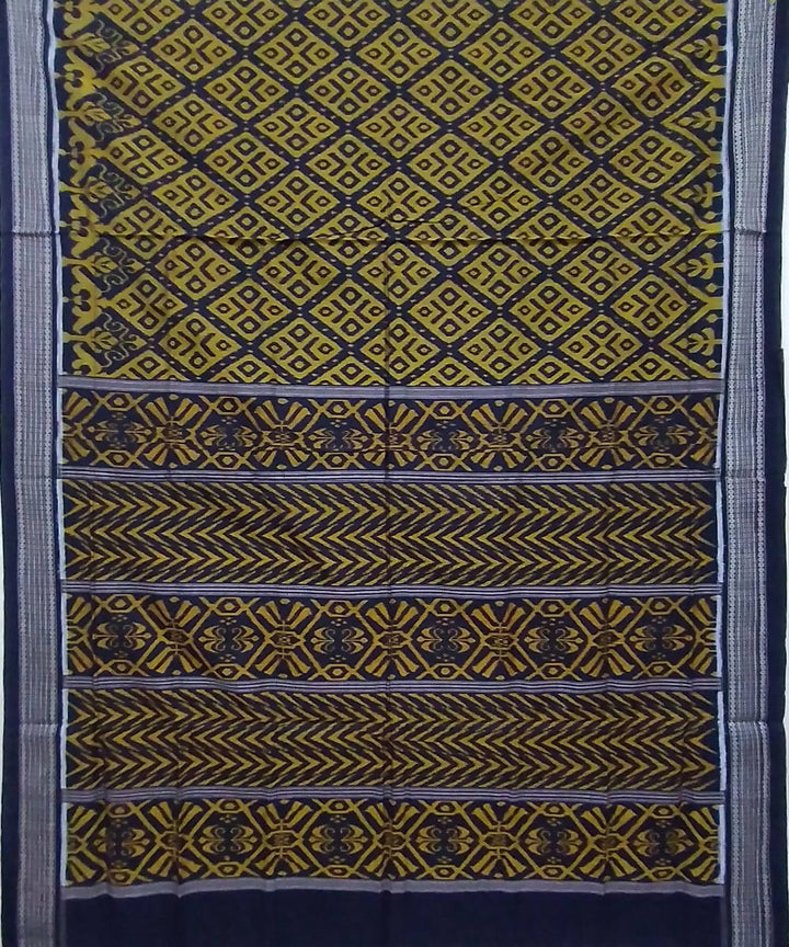 Mustard black handwoven cotton sambalpuri saree