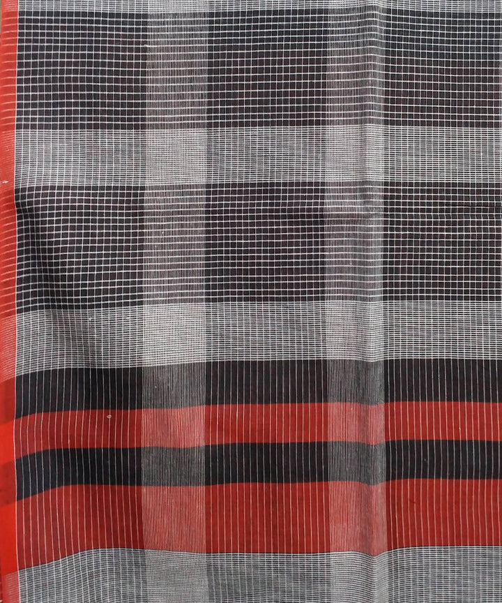 grey Black checks Handwoven Mercerised Cotton Saree