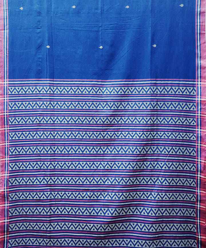 Blue handwoven extra weft cotton saree