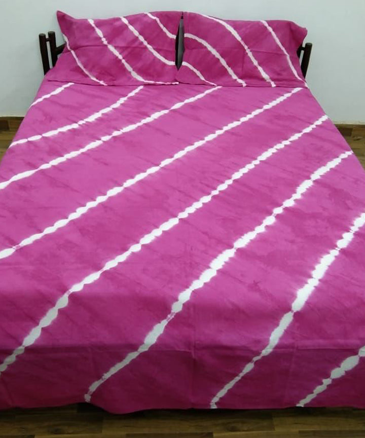 Pink handcrafted tie dye cotton double bedsheet