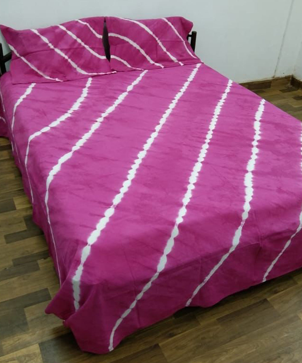 Pink handcrafted tie dye cotton double bedsheet