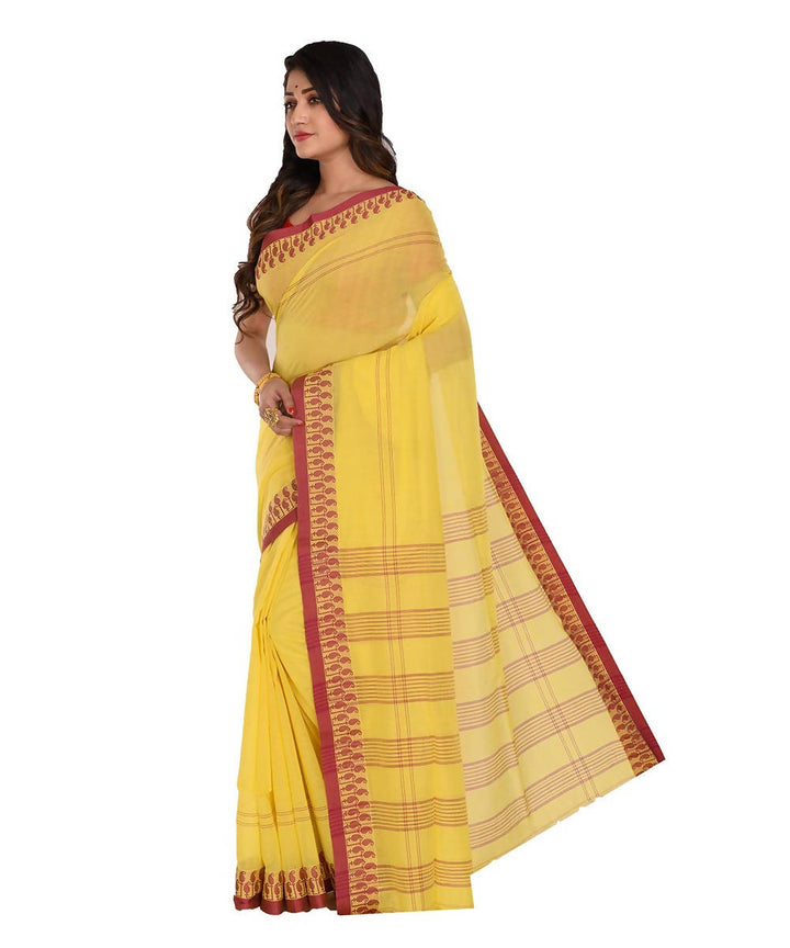 Bengal handloom yellow shantipur cotton saree