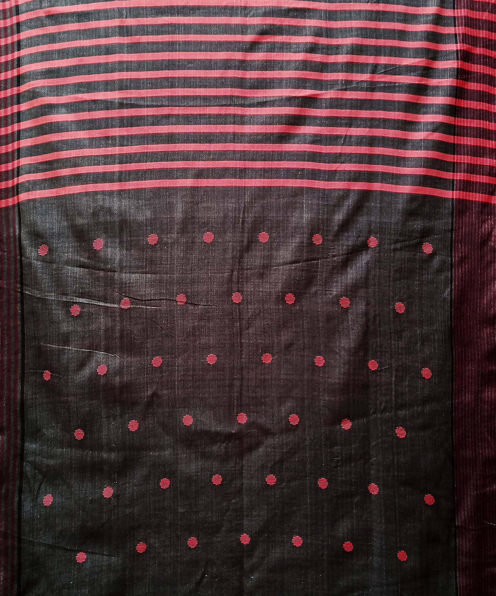 Black red handwoven extra weft cotton silk Saree