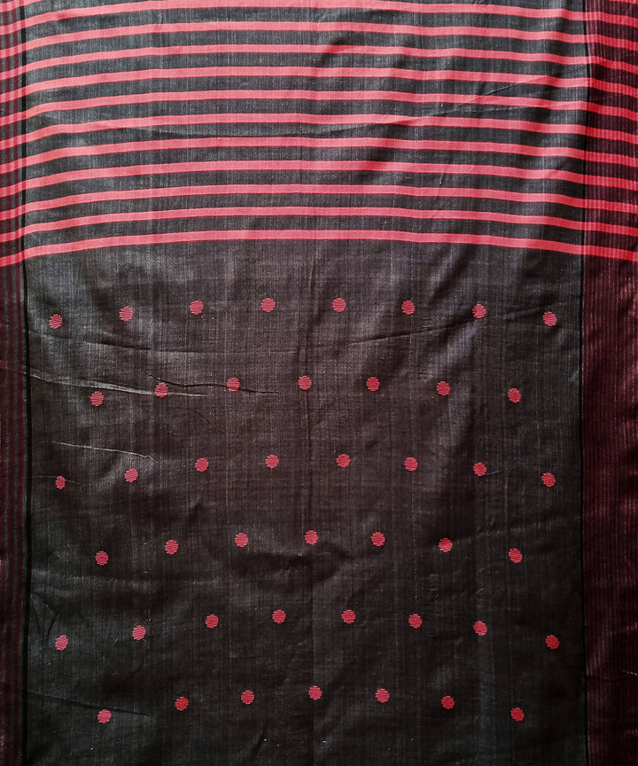 Black red handwoven extra weft cotton silk Saree