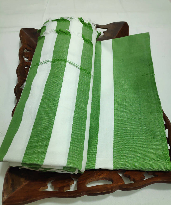 Green stripes handwoven cotton towel