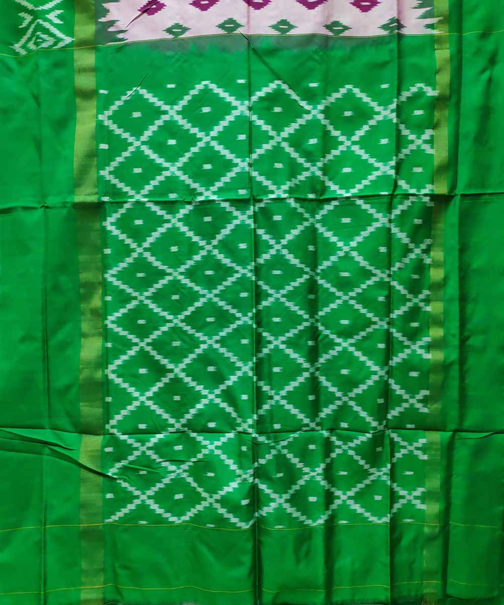 Light baby pink green handloom silk pochampally ikat saree