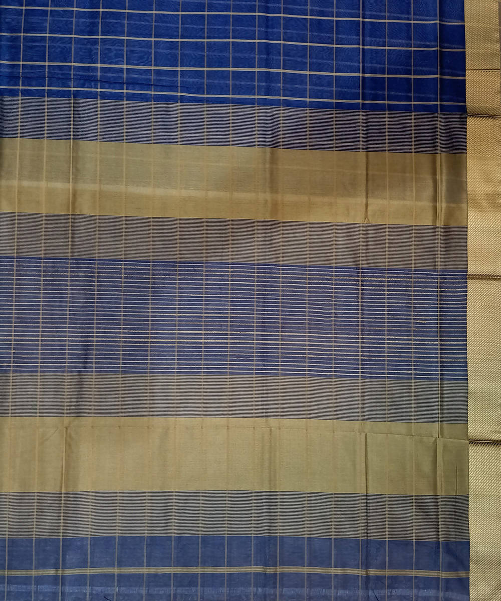 Royal Blue Checks Maheshwari Handwoven Cotton Silk Saree