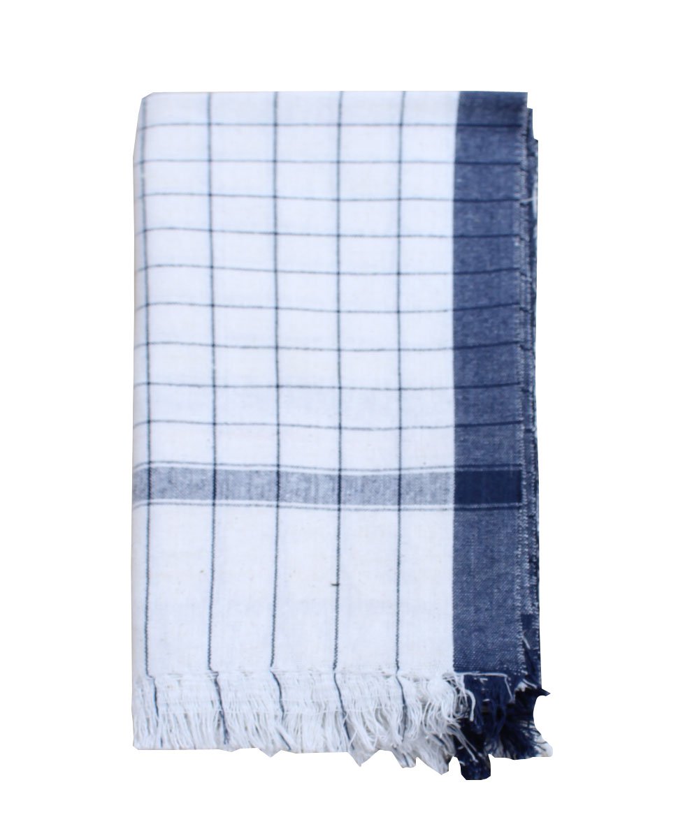 White with Blue Checks Handwoven Cotton Towel
