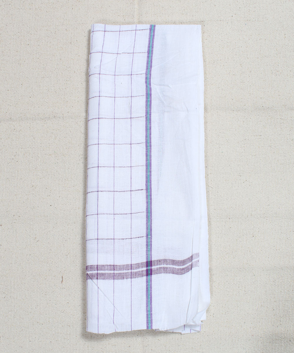 White Multicolor Checks Handloom Cotton Towel