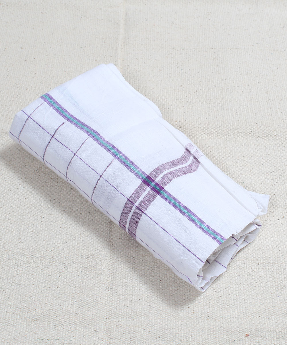 White Multicolor Checks Handloom Cotton Towel