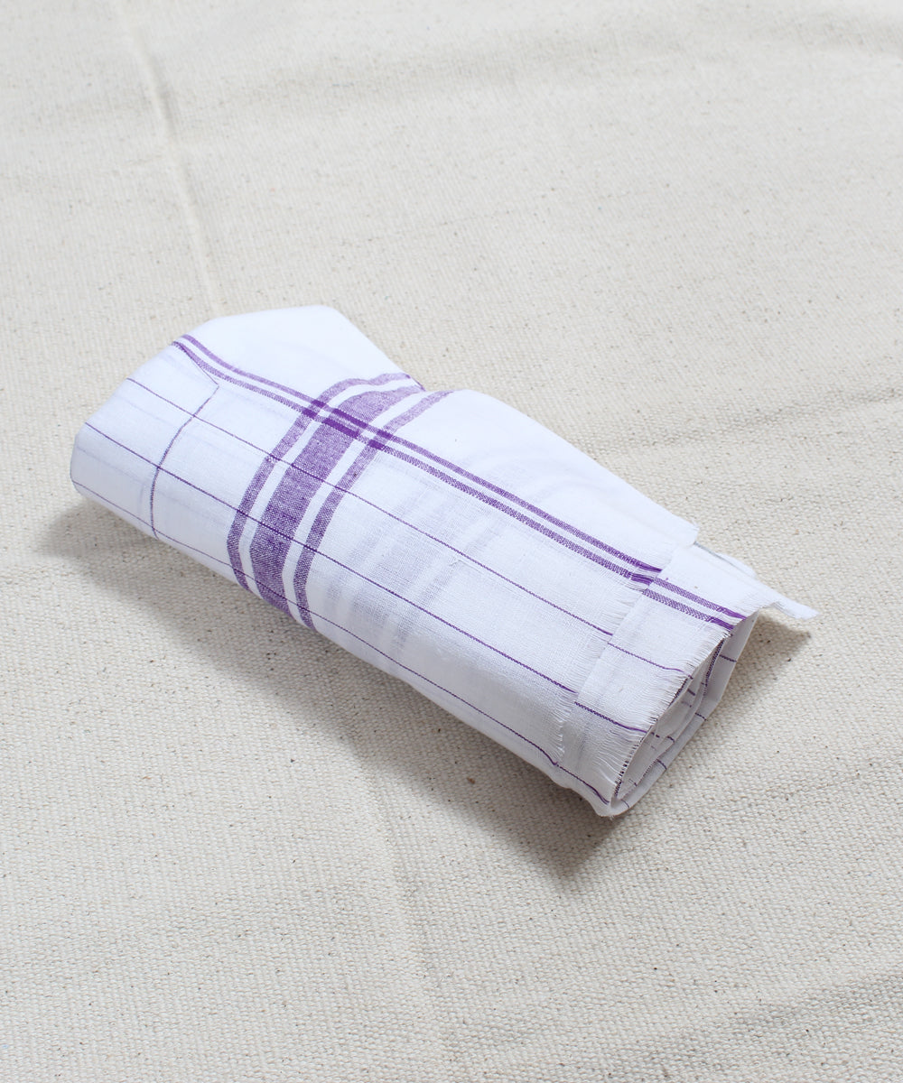 Purple Check White Handloom Cotton Towel