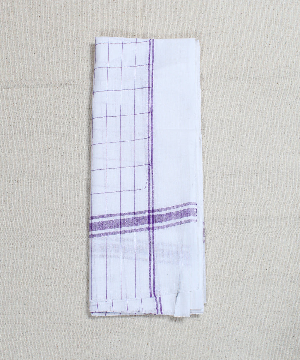 Purple Check White Handloom Cotton Towel