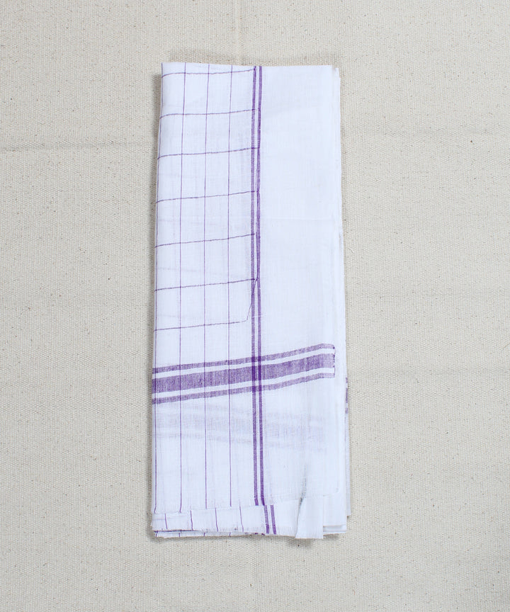 Purple Check White Handloom Cotton Towel