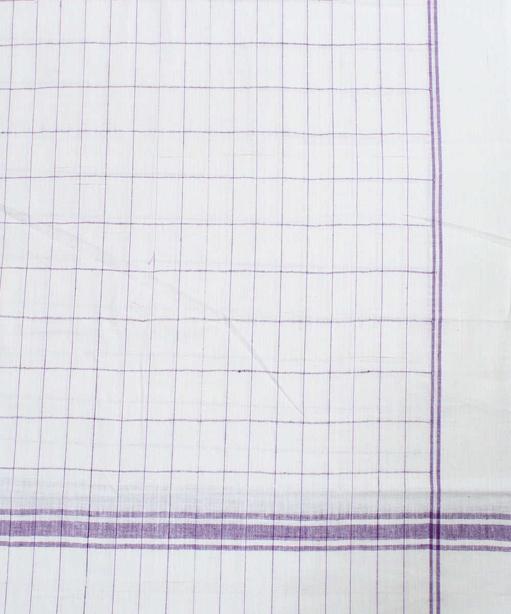 Purple Check White Handloom Cotton Towel