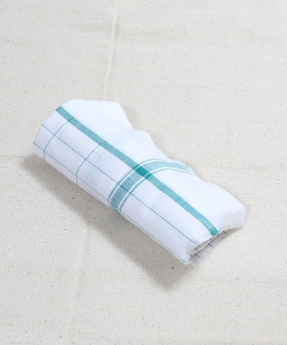 Green Checks White Handloom Cotton Towel