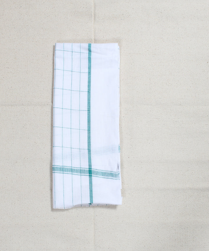 Green Checks White Handloom Cotton Towel
