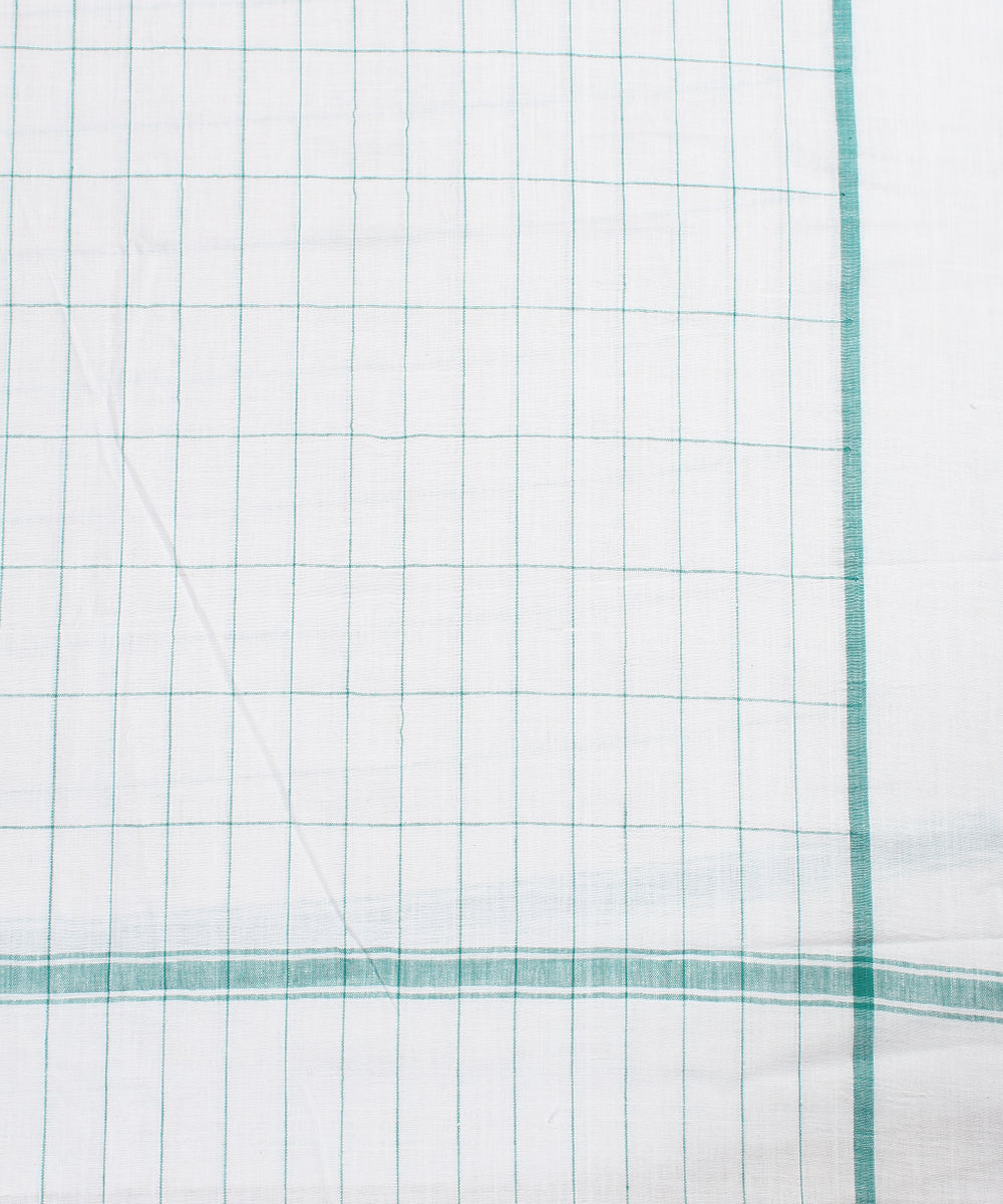 Green Checks White Handloom Cotton Towel
