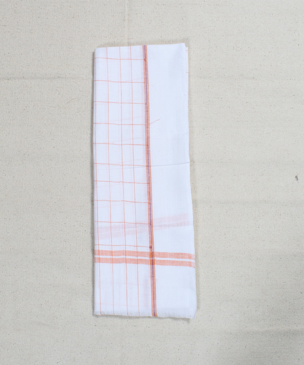 White with Orange Check Handloom Cotton Towel