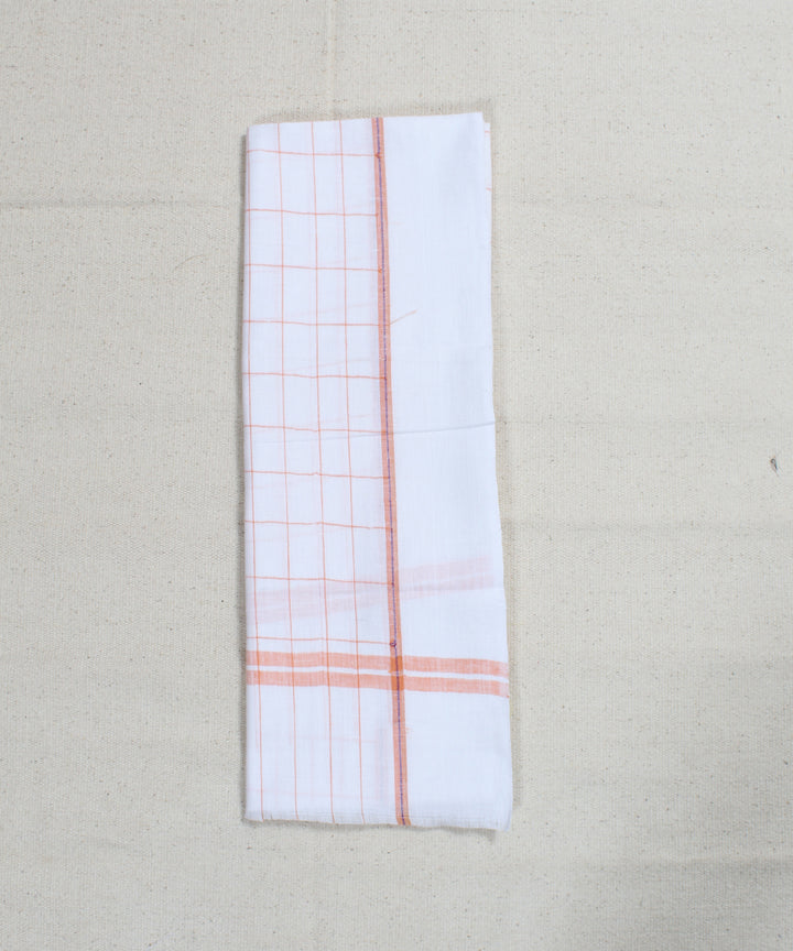 White with Orange Check Handloom Cotton Towel