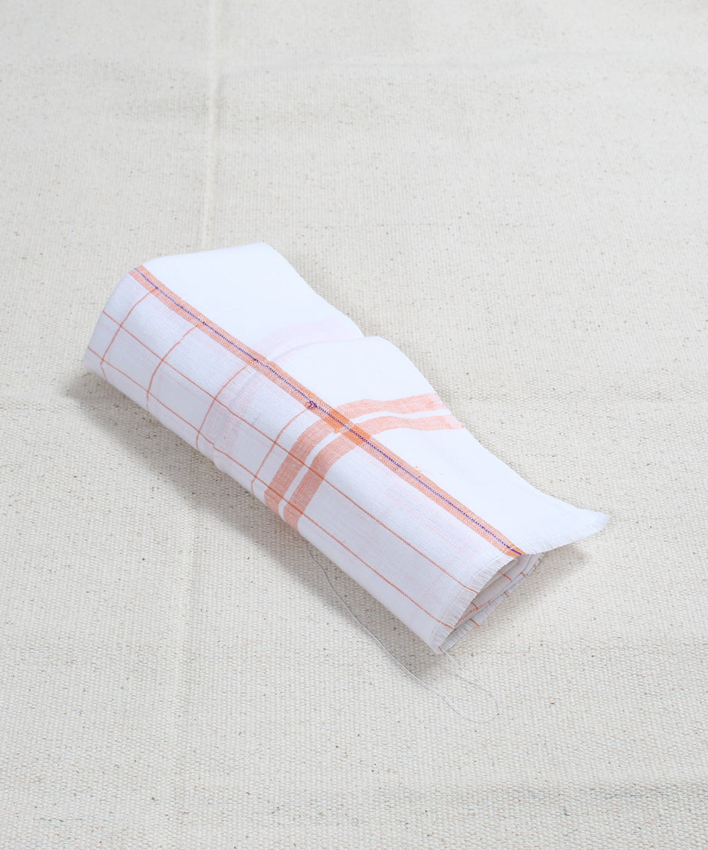 White with Orange Check Handloom Cotton Towel