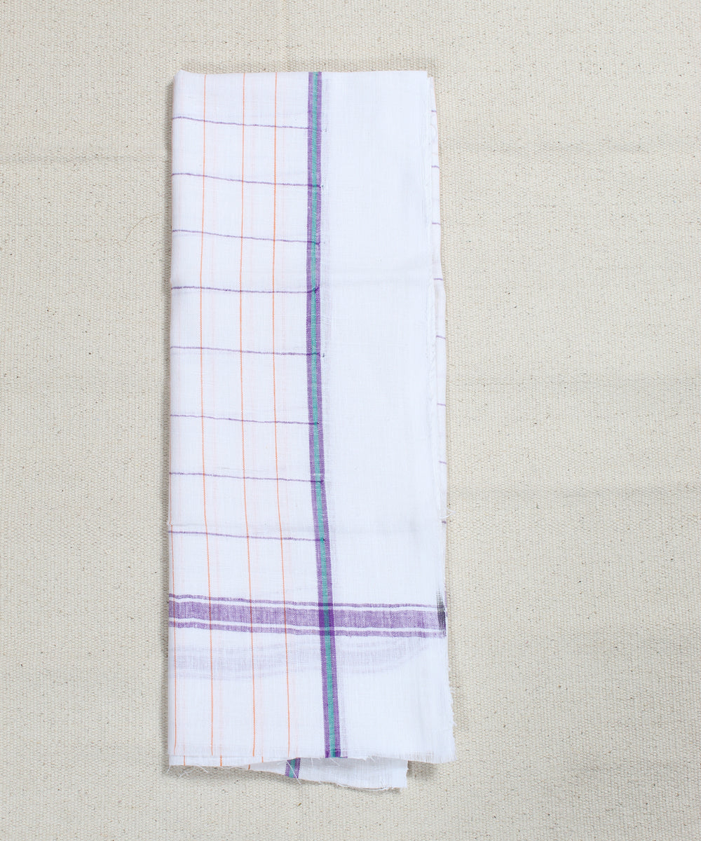 Handloom Multicolor Checks Cotton White Towel
