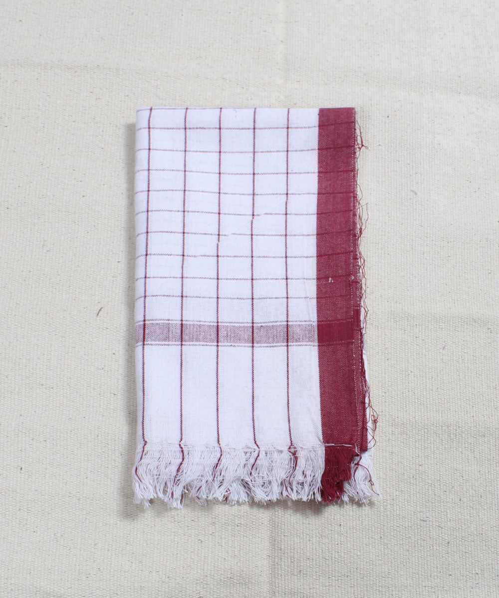 White with Maroon Check Handloom Cotton Towel