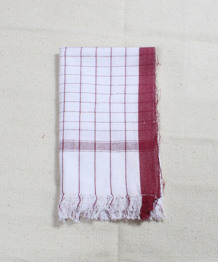 White with Maroon Check Handloom Cotton Towel